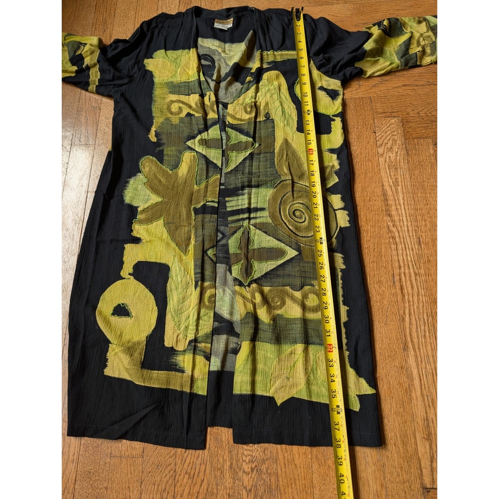 Vintage 90s/Y2K Abstract Art Print Beaded Duster Green M Lagenlook Artistic - Picture 10 of 10